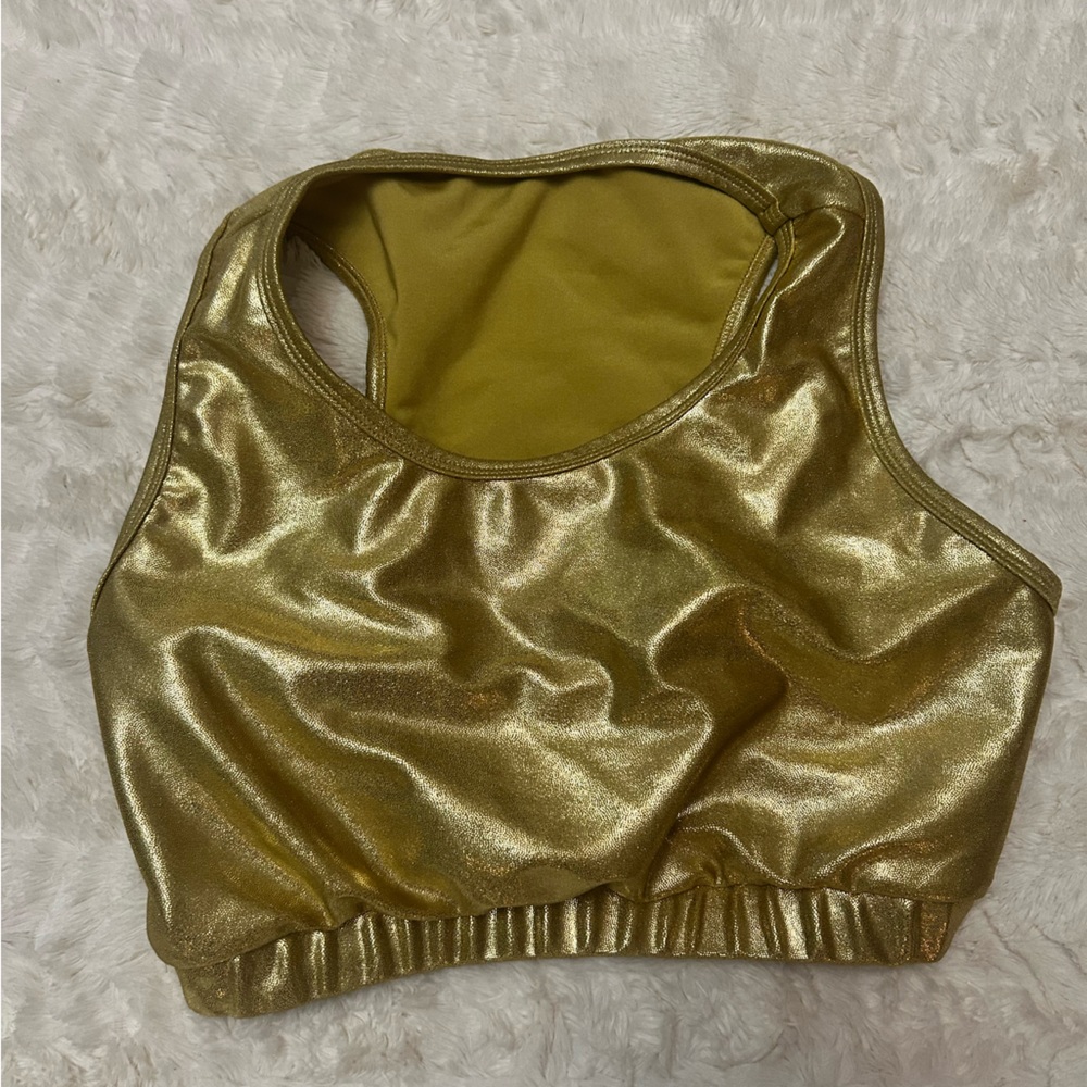 Team Leader Gold Metallic Racerback Bra Top | Cheer Dance | Adult Medium